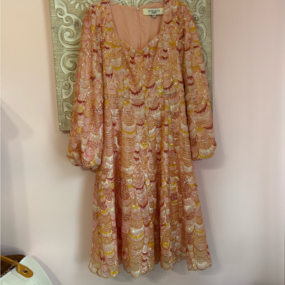 JessaKae Multicolor Sequin Long Sleeve Dress
